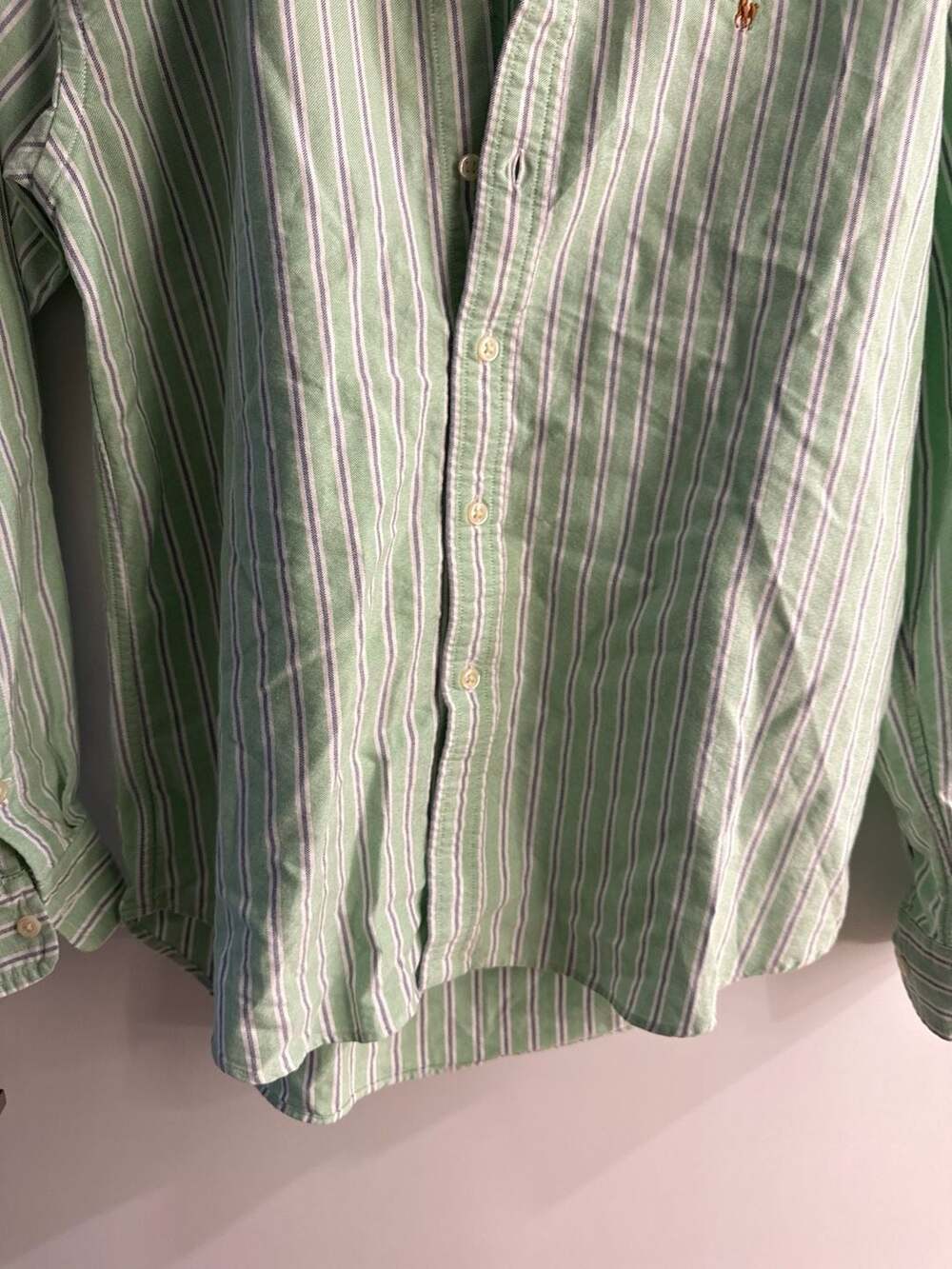 Vintage 90s Ralph Lauren Boys Green Striped Oxford Button Down Shirt Size L (16/ - Picture 4 of 9